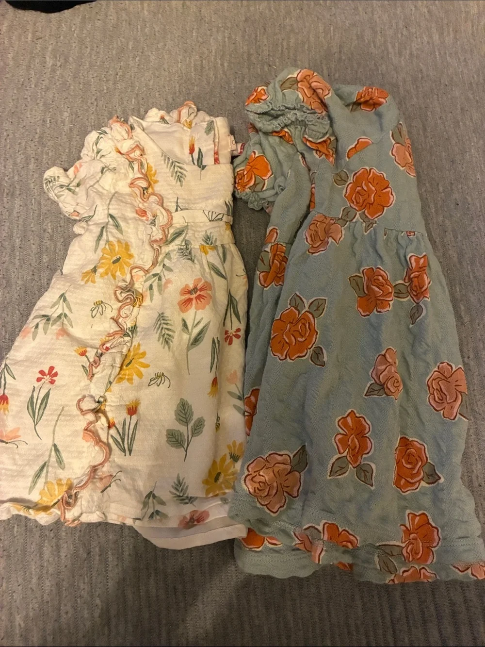 2 /Girls' Light Blue Dress with Orange Floral Print - Casual Summer Dress